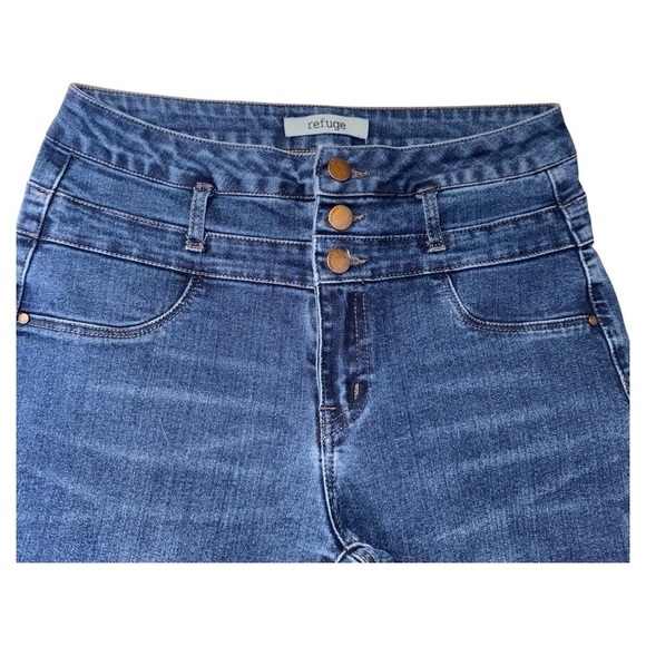 Refuge Women's Size 4 Blue High Waist Unhemmed  Dark Wash Stretch Denim Jeans - Picture 2 of 9